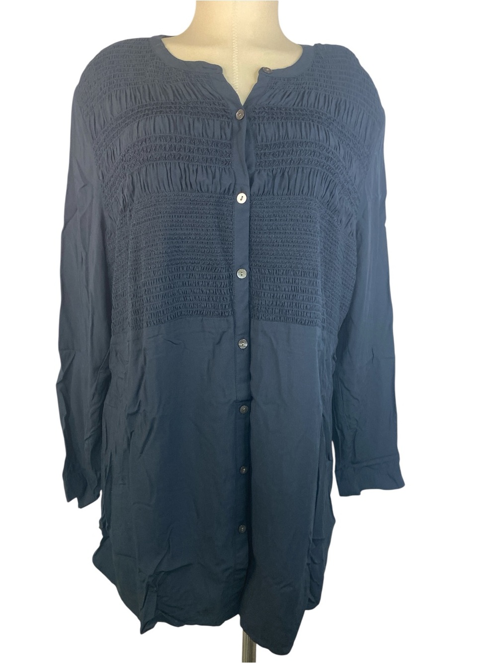 J. Jill Navy Smocked Long Sleeve Button-Front Tunic Women’s XL